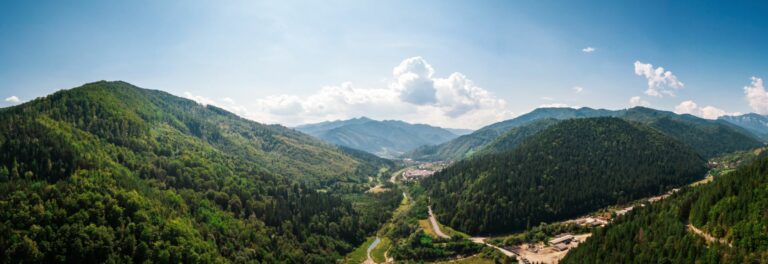 Aerial panoramic shot of mountains in romania